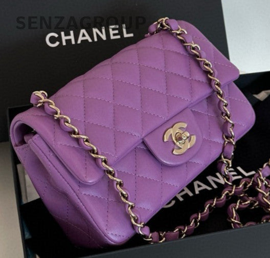Chanel Classic Flap Mini Chain Shoulder Bag Purple Gold Women Diamond Fashion