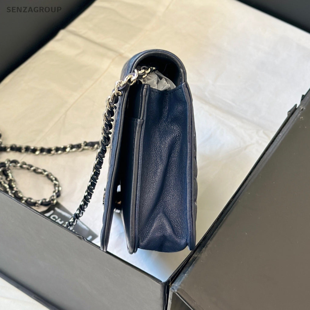 CHANEL Camellia Woc Lambskin Navy Blue Chain Shoulder bag Crossbody Women