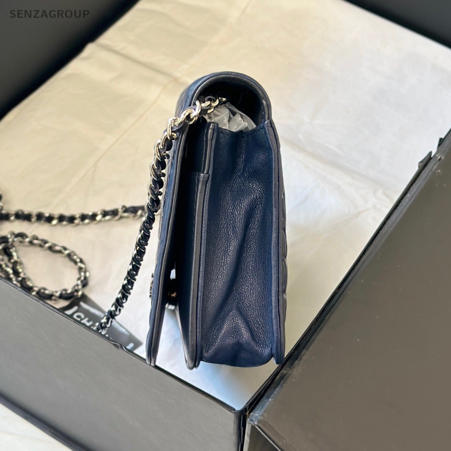 CHANEL Camellia Woc Lambskin Navy Blue Chain Shoulder bag Crossbody Women