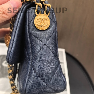 Chanel Quilted Calfskin Blue Gold Chain Shoulder Bag Classic Women