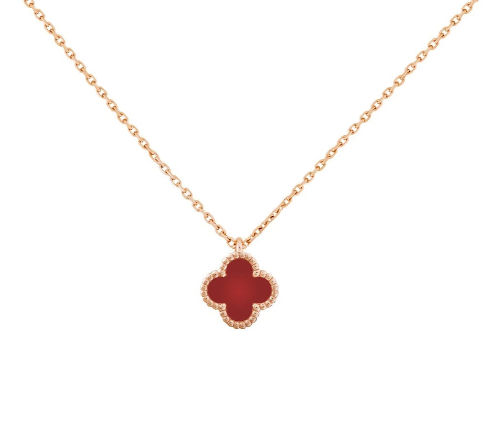 Van Cleef &amp; Arpels Sweet Alhambra Pendant Necklace 18K Rose Gold Red Carnelian
