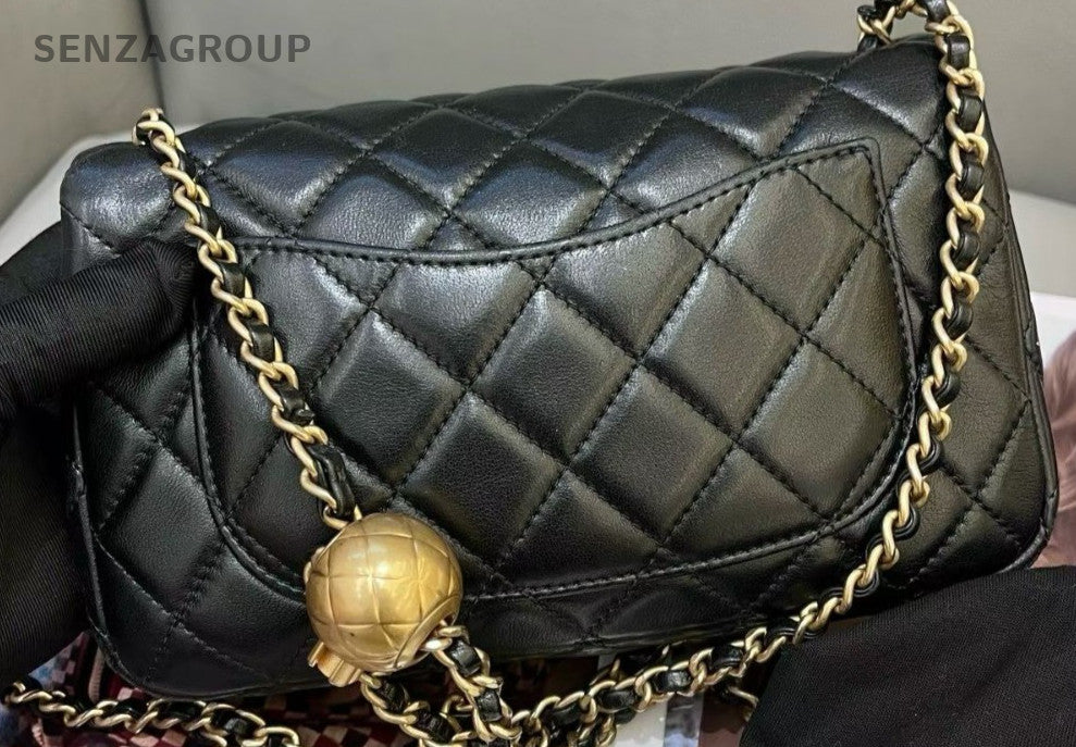 Chanel Classic Flap Mini Chain Shoulder Bag Crossbody Black Gold Women