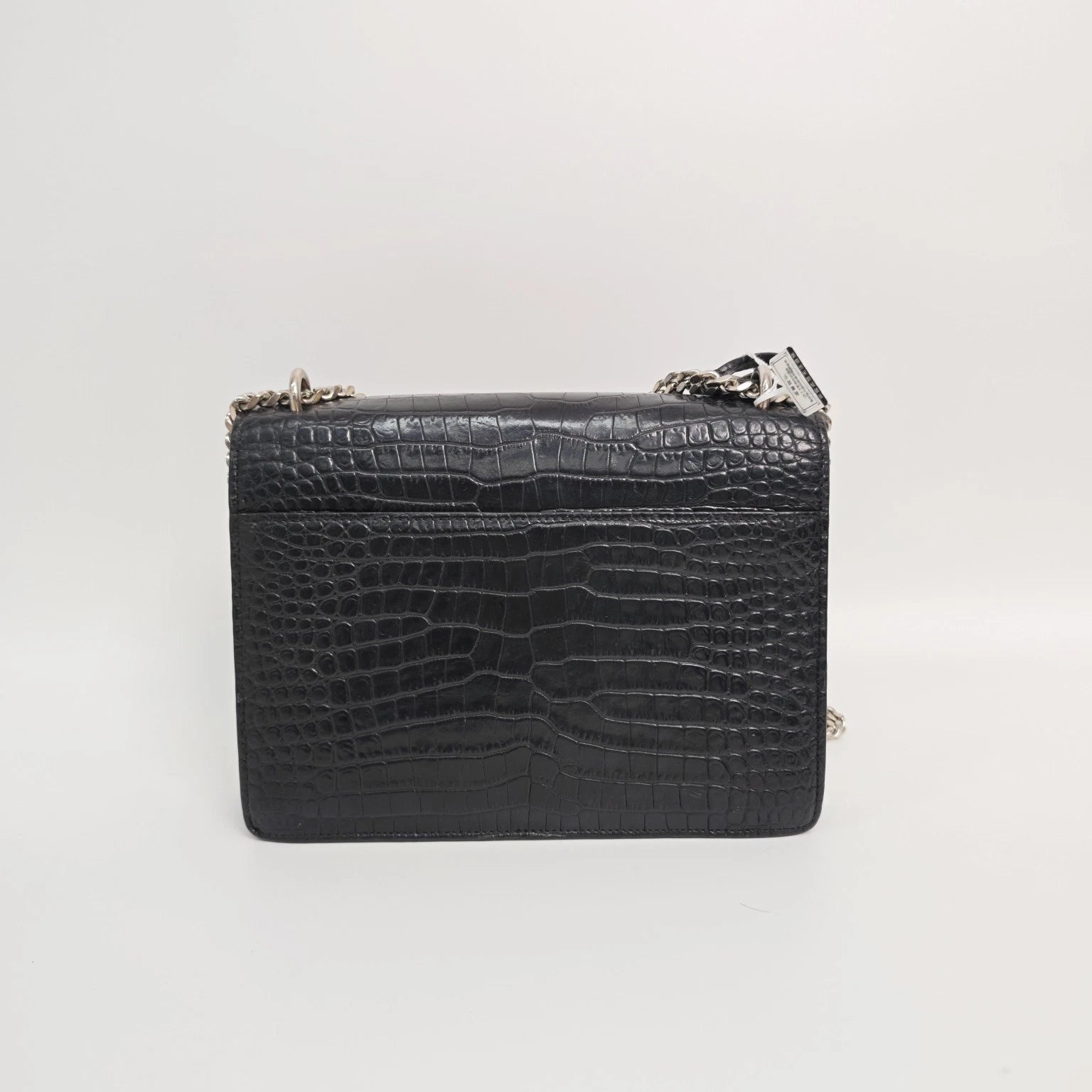 YSL Black Crocodile Embossed Medium Sunset Shoulder Crossbody Women