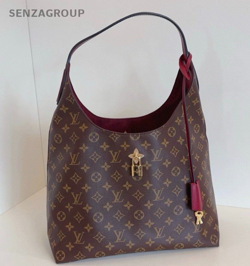 Louis Vuitton Flower Monogram Hobo Shoulder Bag Brown Gold Women Classic
