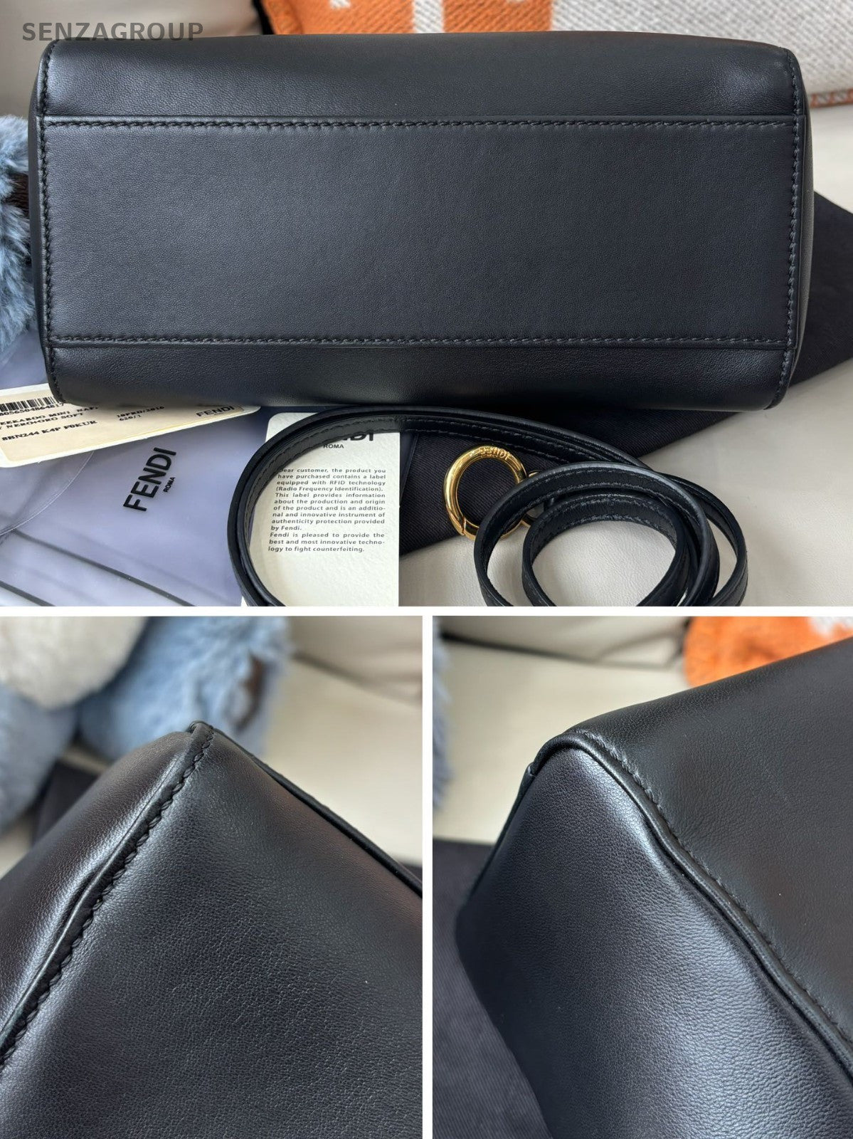 Fendi peekaboo PM Top Handle Shoulder Crossbody Bag Black Gold Almost Brand New