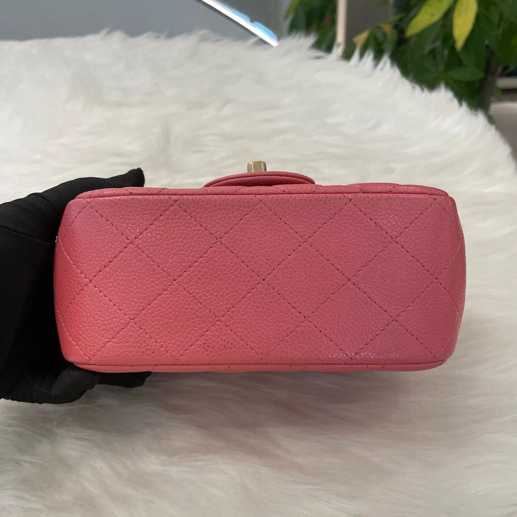 Chanel Classic Square Mini Flap Bag Pink Gold Chain Crossbody For Women