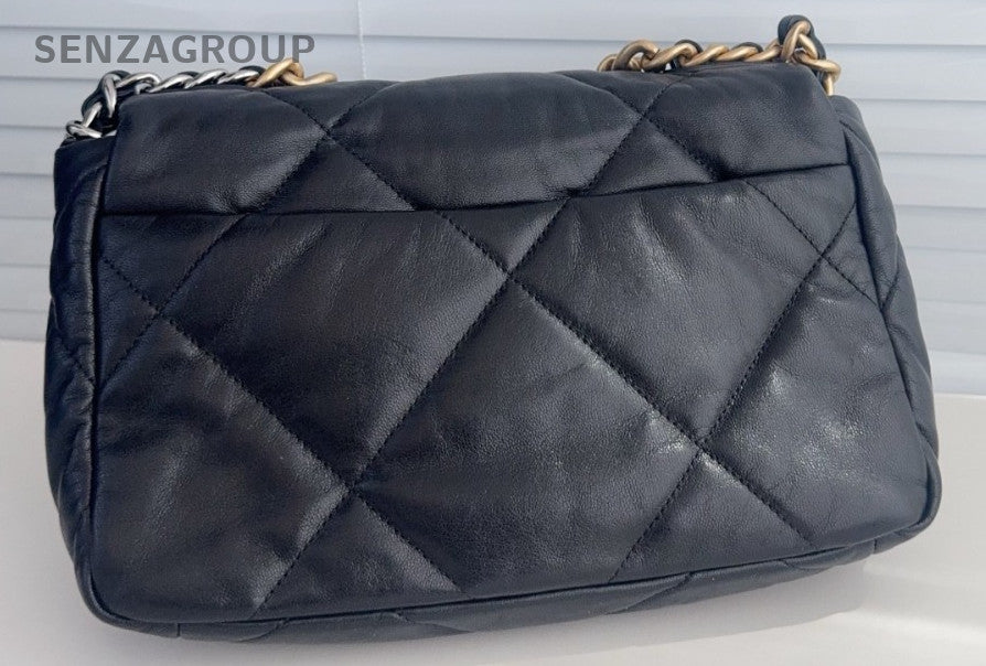 Chanel 19 PM Chain Shoulder Bag Black Gold Silver Used Women Classic