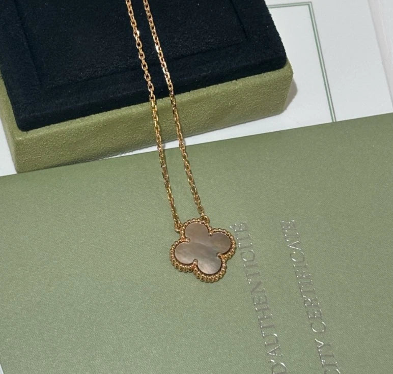 Van Cleef &amp; Arpels Vintage Alhambra Gray Mother of Pearl Necklace 18k Rose Gold