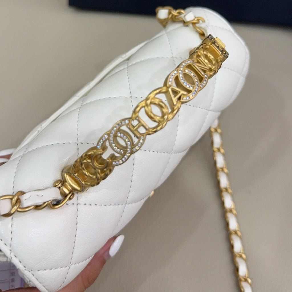 CHANEL White Top Handle Mini Square Crossbody Bag For Women