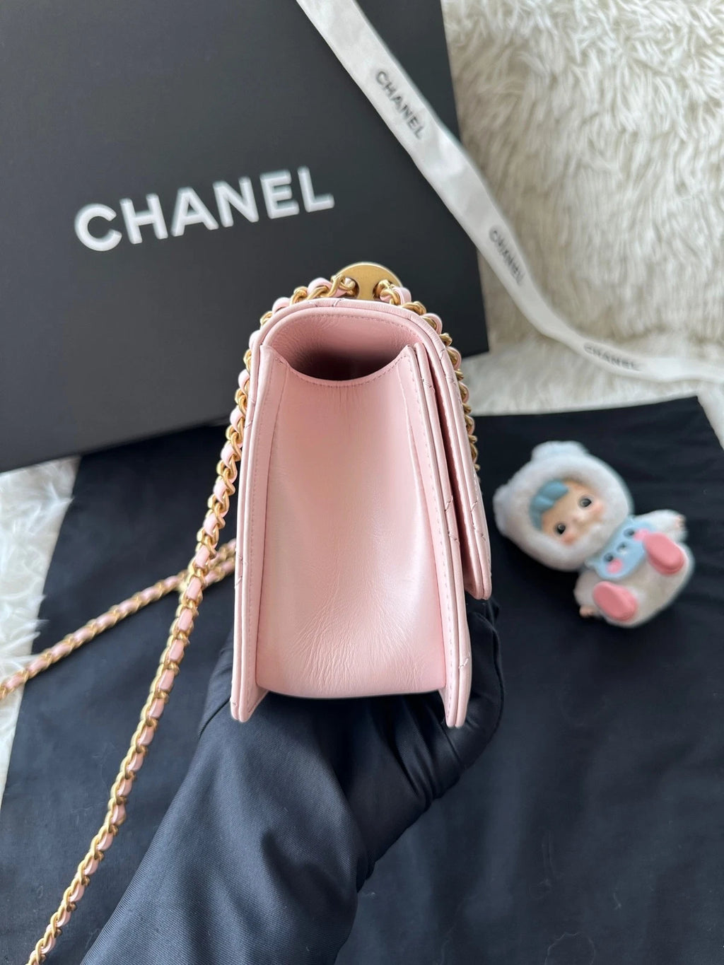 Chanel CF Mini Double Gold Ball Pink Calfskin Shoulder Handbag For Women