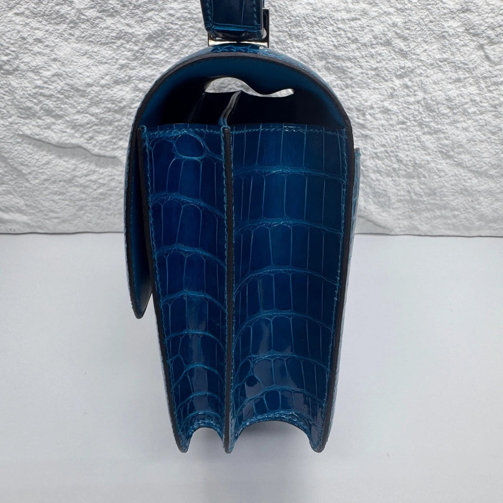 Hermes Constance24 Women Shiny Leather Blue Shoulder Bag