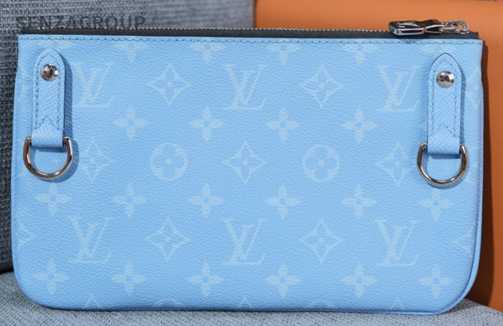Louis Vuitton Monogram Zipper Detachable Strap Shoulder Bag Blue Black Women