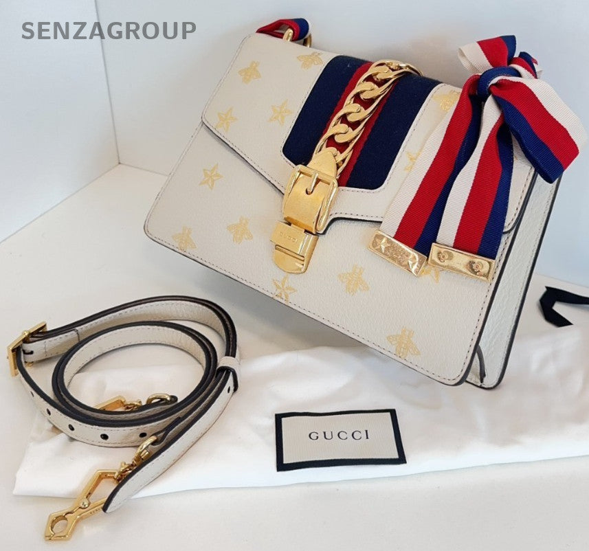 GUCCI Sylvie Bee Medium White Gold 2WAY Shoulder bag Women