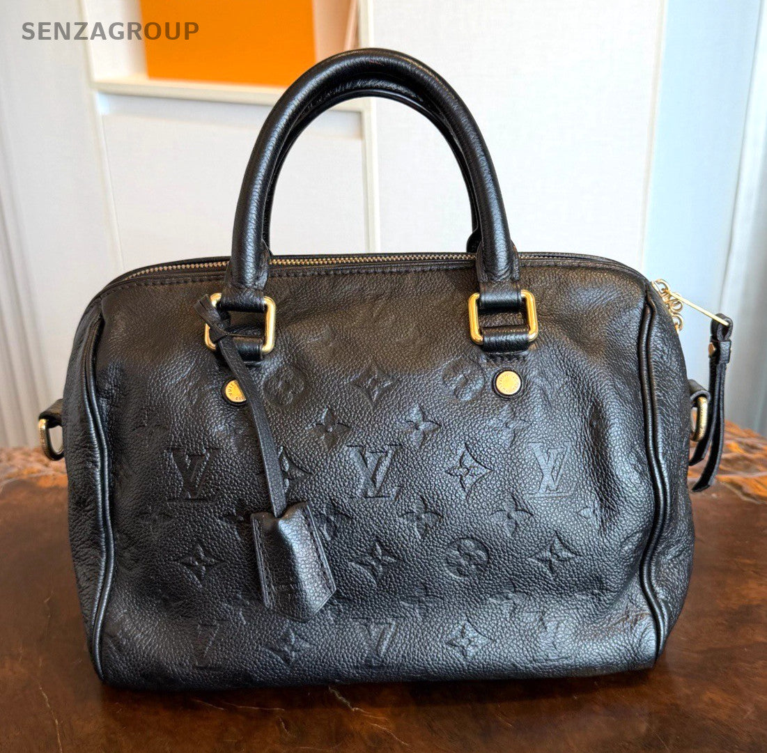 Louis Vuitton Speedy25 Monogram Top Handle Bag Black Gold Used Women Classic