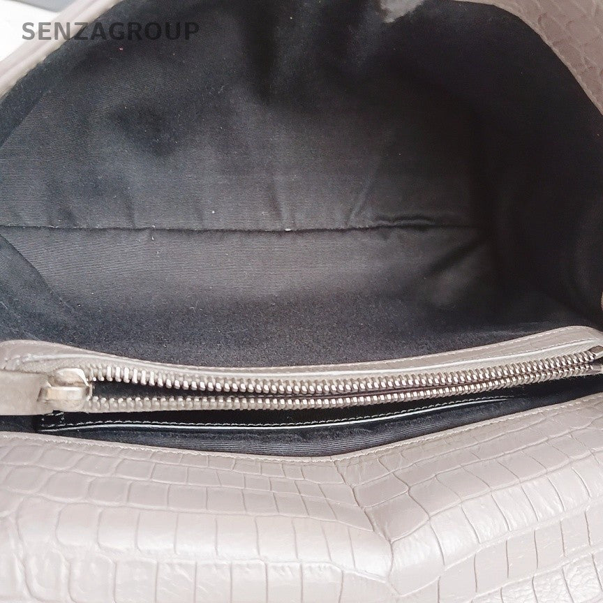 Saint Laurent Calfskin Chain Shoulder Bag Gray Silver Used Women Classic