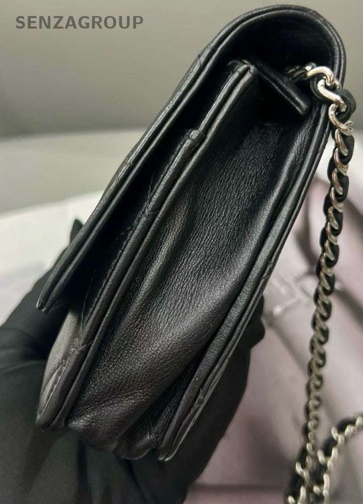 Chanel WOC Lambskin Chain Shoulder Bag Black Silver Women Classic