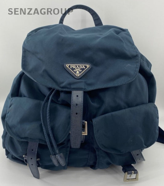 Prada Nylon Parachute Backpack Blue Silver Unisex Adults Classic
