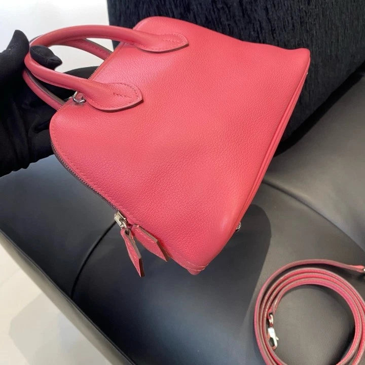 Hermes Bolide Mini Pink Silver Evercolor Leather Top Handle Crossbody Women D