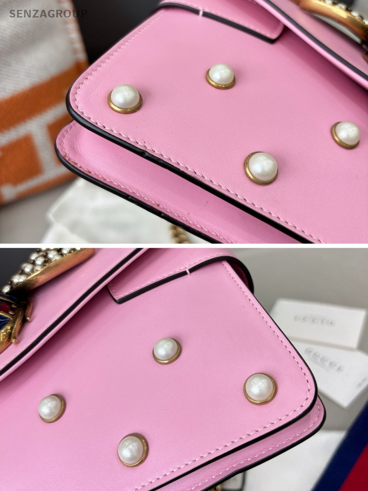 GUCCI Margaret Beer Pearl Chain Shoulder bag Crossbody Pink Women