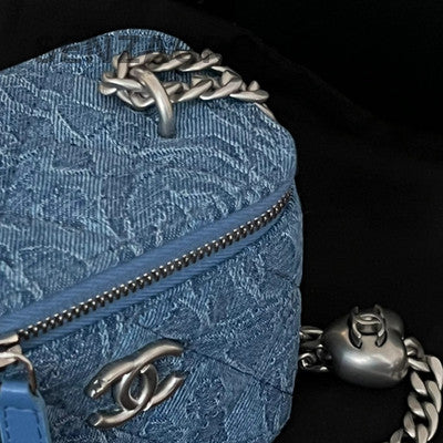 Chanel Blue Mini BOX Heart Chain Crossbody Bag Silver Hardware