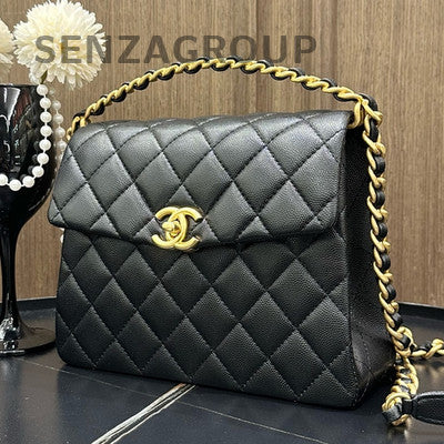Chanel Black Calfskin Gold Chain Quilted Shoulder Bag