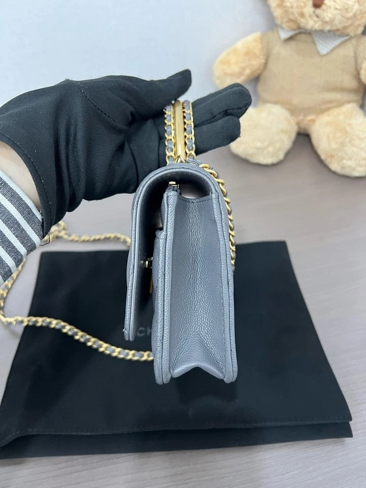 CHANEL Gray Metal Handle WOC Crossbody Bag For Women
