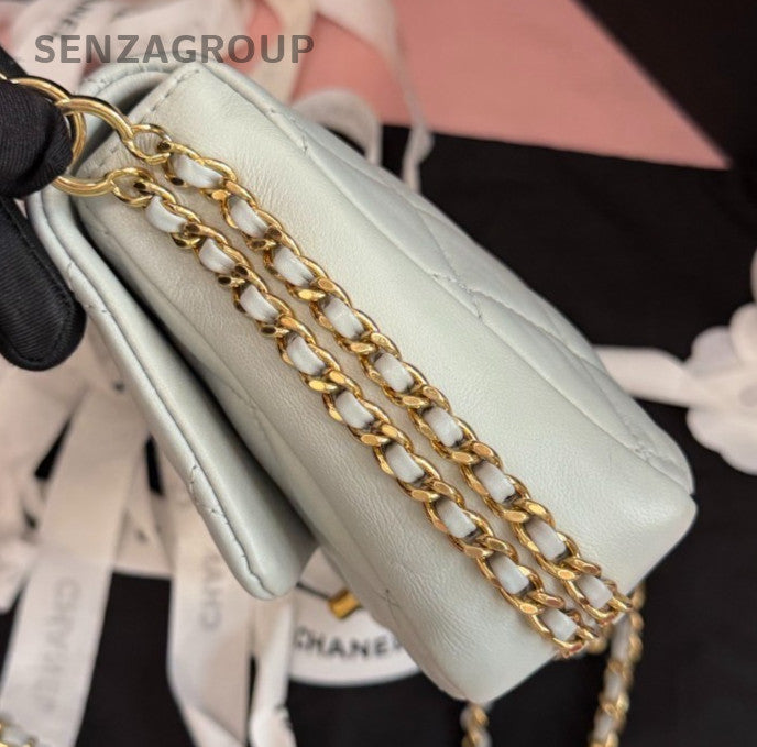 Chanel Classic Flap Mini Lambskin Chain Gray Gold Shoulder Bag Women Fashion