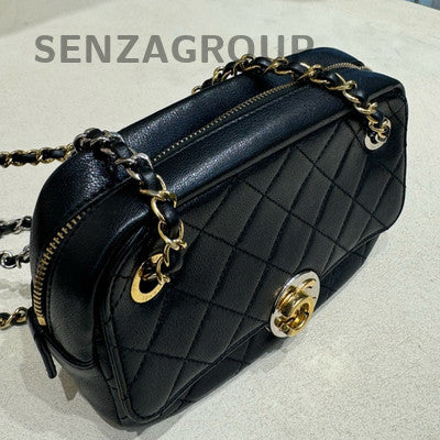 Chanel Black Caviar Leather Camera Bag Chain Strap Classic Women's