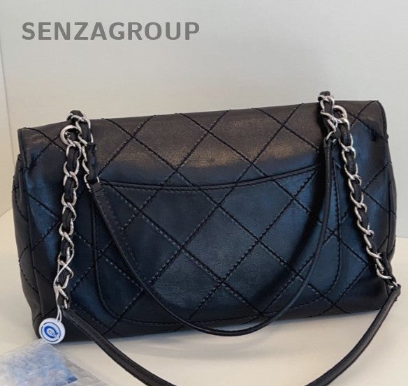 Chanel Classic Flap Chain Shoulder Bag Black Silver Women Fashion
