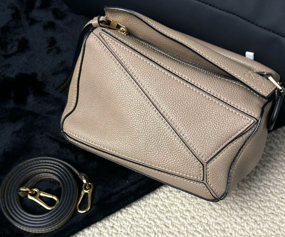 Loewe Mini Puzzle Calfskin Top Handle Shoulder Crossbody Bag Gray Women