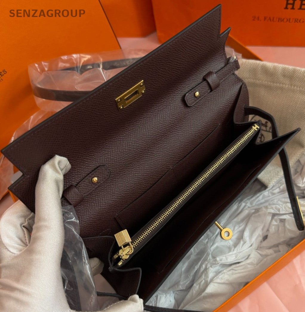 Hermes Kelly To Go Epsom Purple Gold Crossbody Used Women Classic Designer