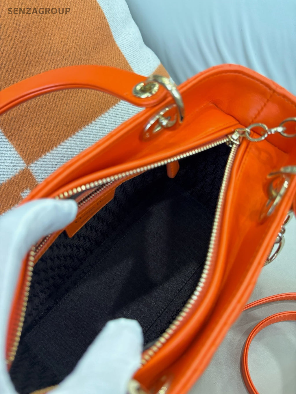 Christian Dior Lady Top Handle Lambskin 2WAY Shoulder Handbag Women Orange