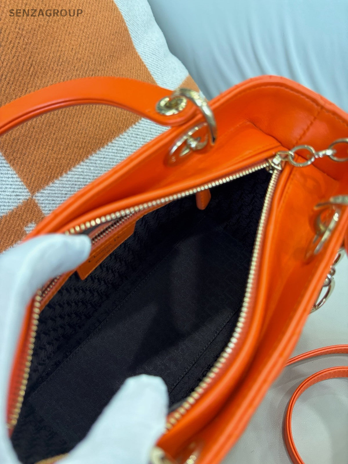 Christian Dior Lady Top Handle Lambskin 2WAY Shoulder Handbag Women Orange