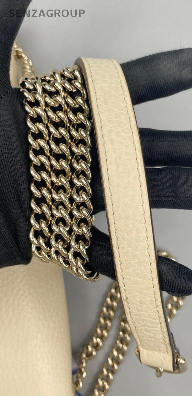 Gucci Chain 2Way Shoulder Bag Crossbody Beige Gold Women Classic Designer