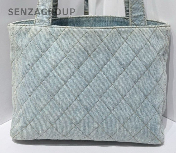 Chanel Tote Vintage Shoulder Bag Blue Used Women Diamond Classic