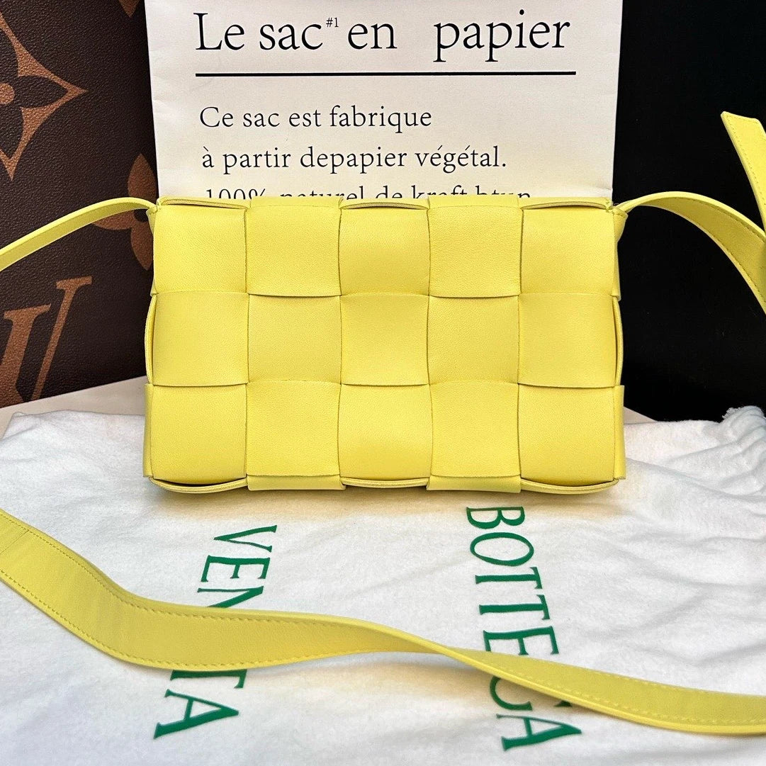 Excellent Bottega Veneta Cassette Calfskin 2Way Yellow Shoulder Bag Crossbody