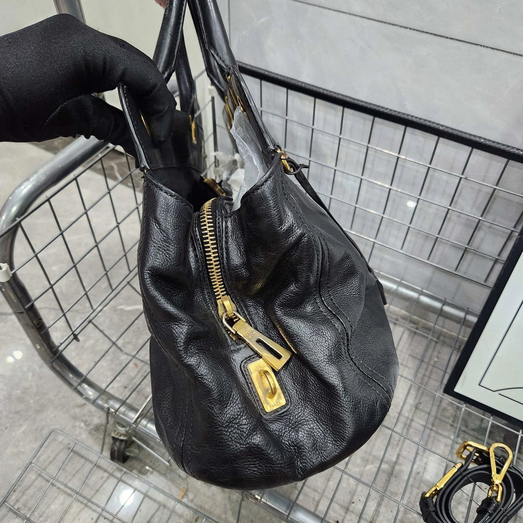 PRADA Black Gold Tote Handbag Shoulder Crossbody For Women