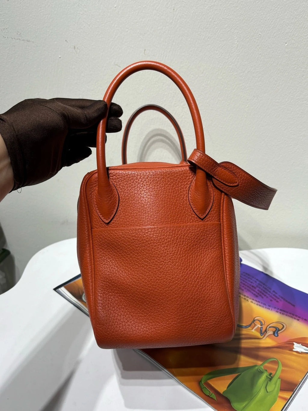 Hermes Lindy 30 Orange Leather Shoulder Handbag For Women