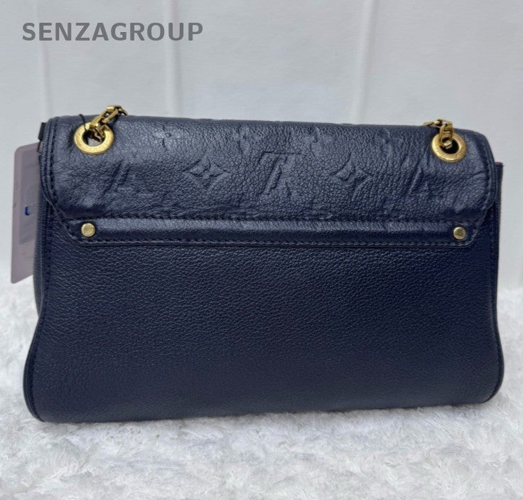 Louis Vuitton Monogram Chain Shoulder Bag Blue Gold Hardware Women Classic