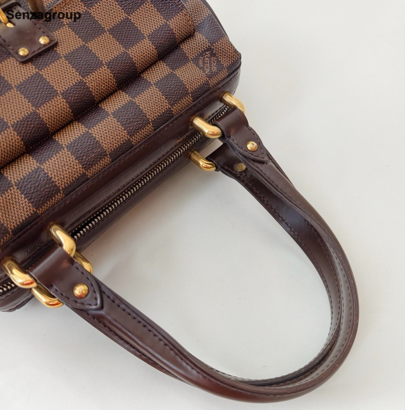Louis Vuitton Damier Ebene Vintage Top Handle Bag Brown Gold Women Classic