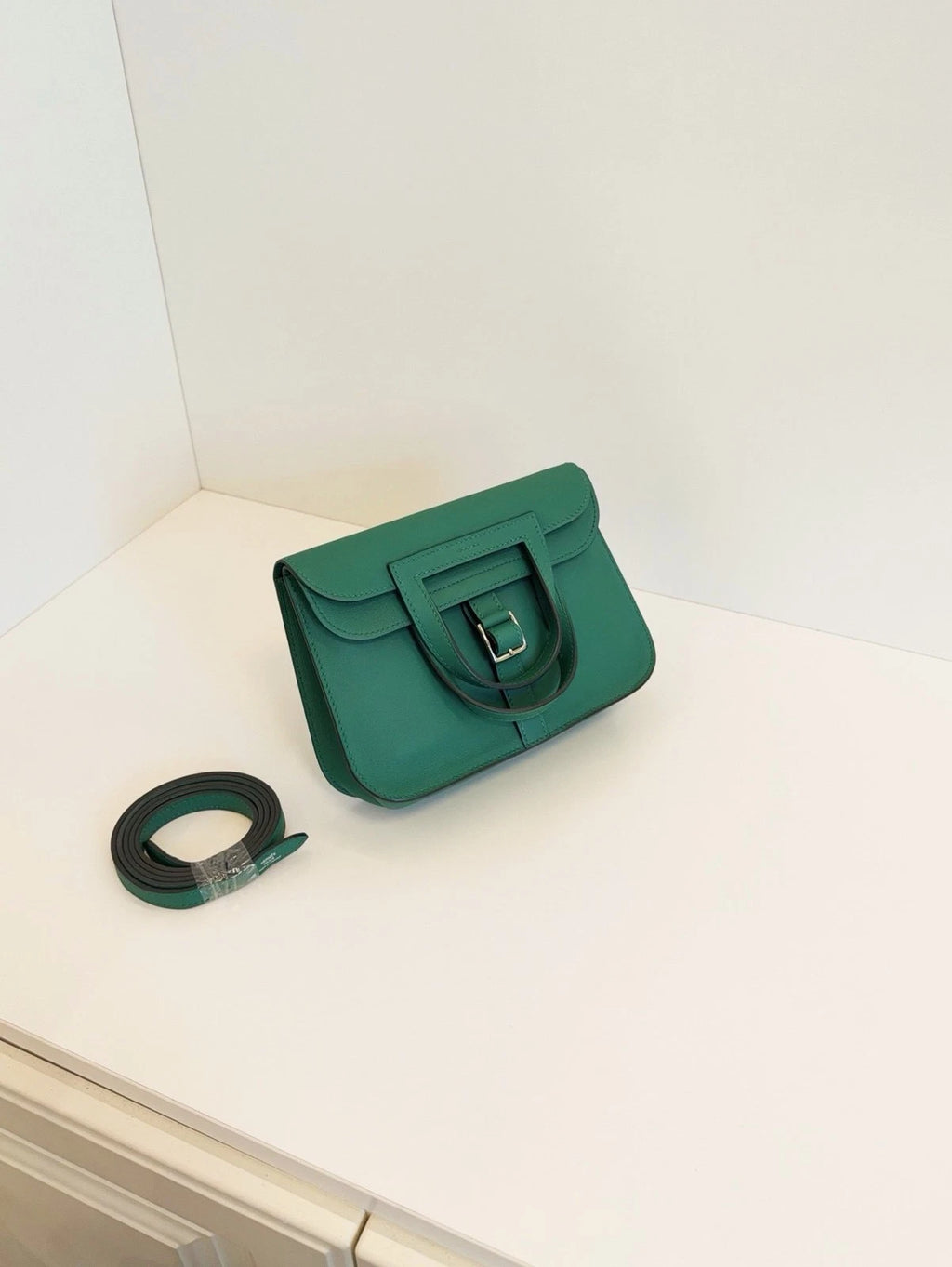 Hermès Halzan Mini Swift Calfskin Crossbody Bag Vert Bambou Green
