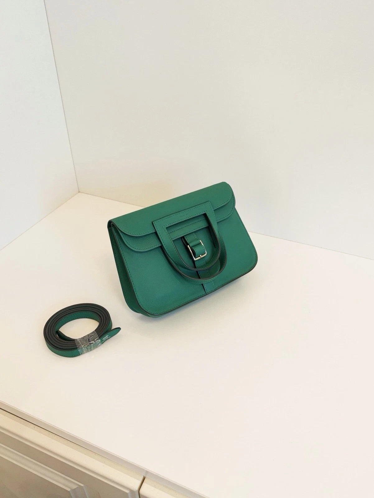 Hermès Halzan Mini Swift Calfskin Crossbody Bag Vert Bambou Green
