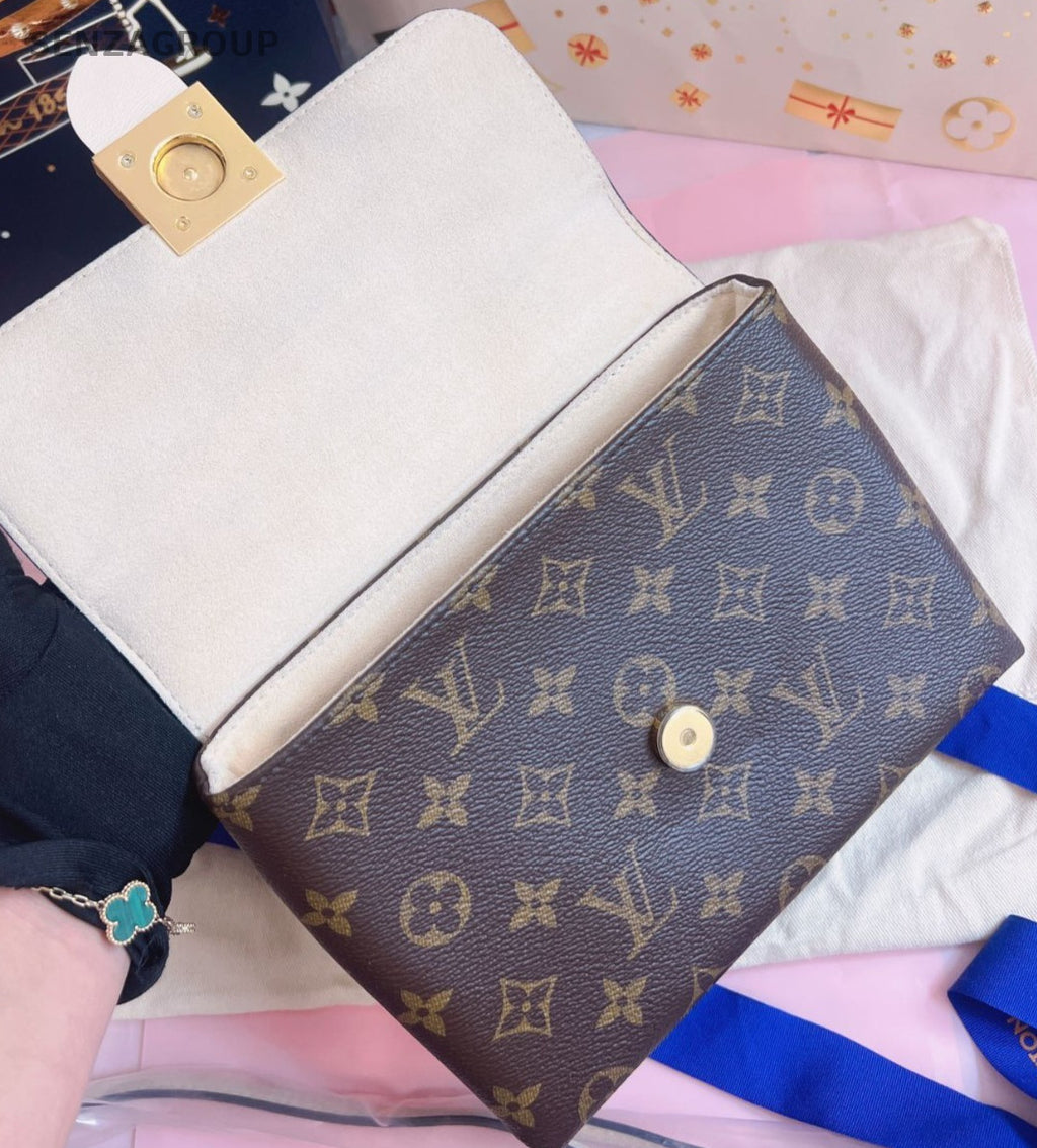 Louis Vuitton Locky BB Monogram Top Handle Bag Crossbody White Brown Women