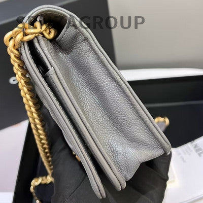 Chanel Grey Gold Hardware Le Boy WOC Chain Quilted Shoulder Bag
