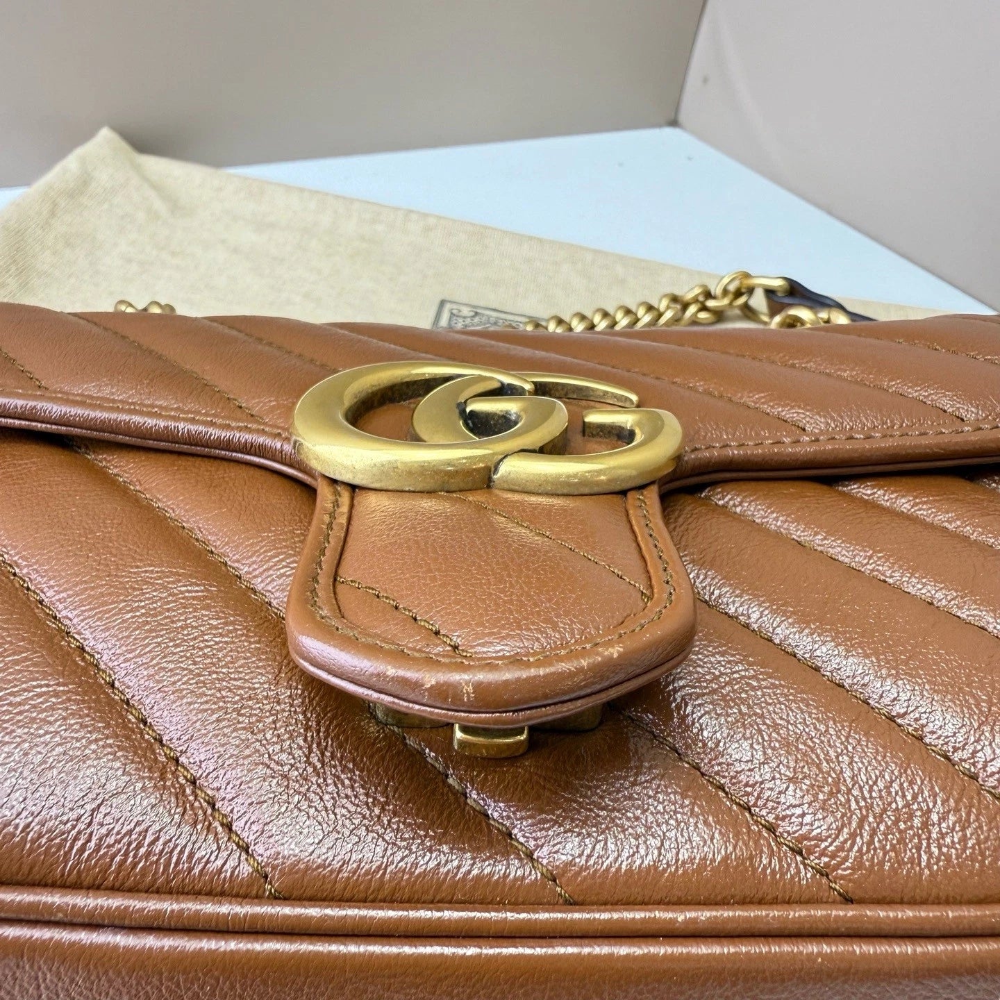 GUCCI Marmont22 Brown Chain Shoulder Bag For Women