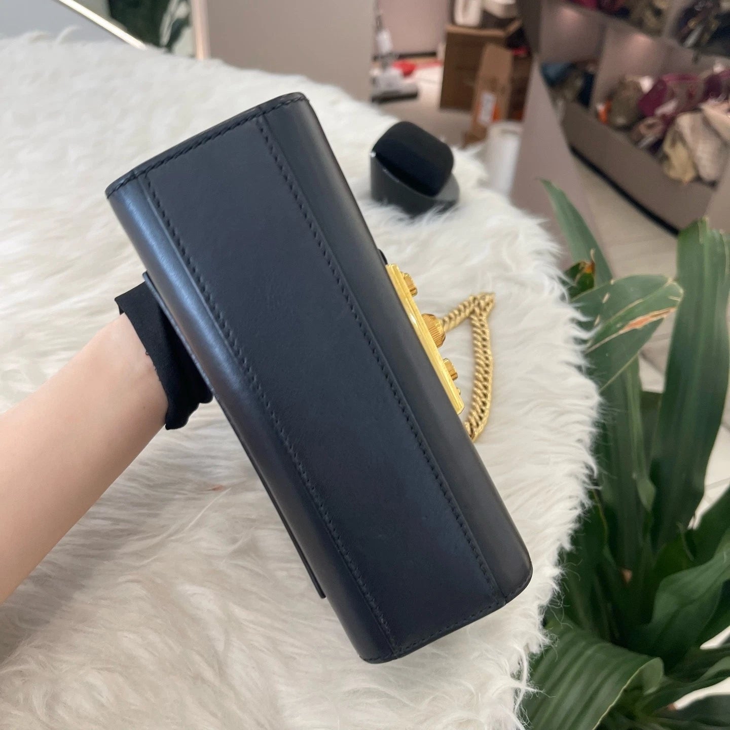 Gucci Black Leather Moonlight Box Chain Shoulder Bag For Women