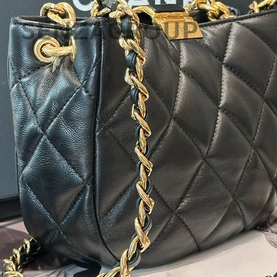 Chanel Black Gold Lamb Skin Hobo Chain Shoulder Bag Mini Women
