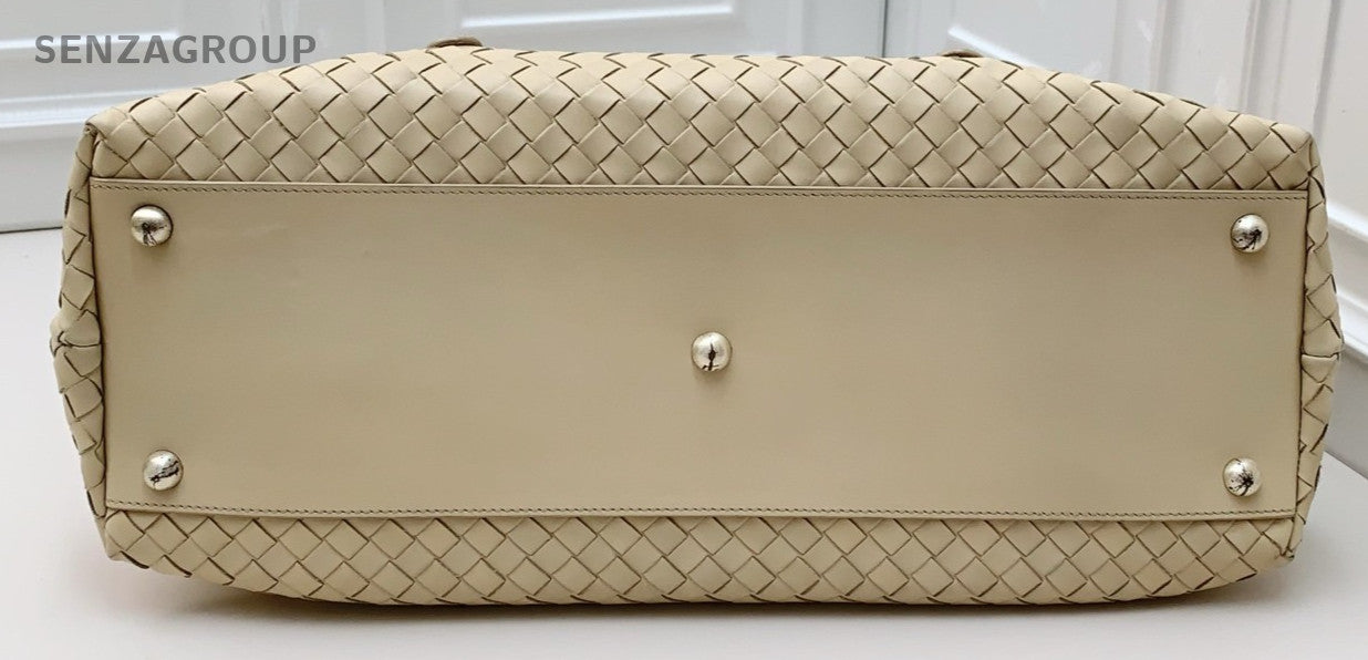 Bottega Veneta Blue Suede Leather Tote Shoulder Bag Beige Used Women Classic
