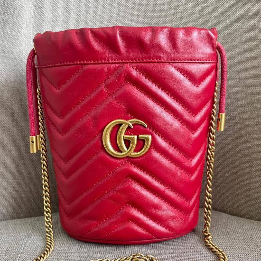 Gucci Marmont Pink Gold Bucket Bag Chain Shoulder Crossbody Women's Fashion