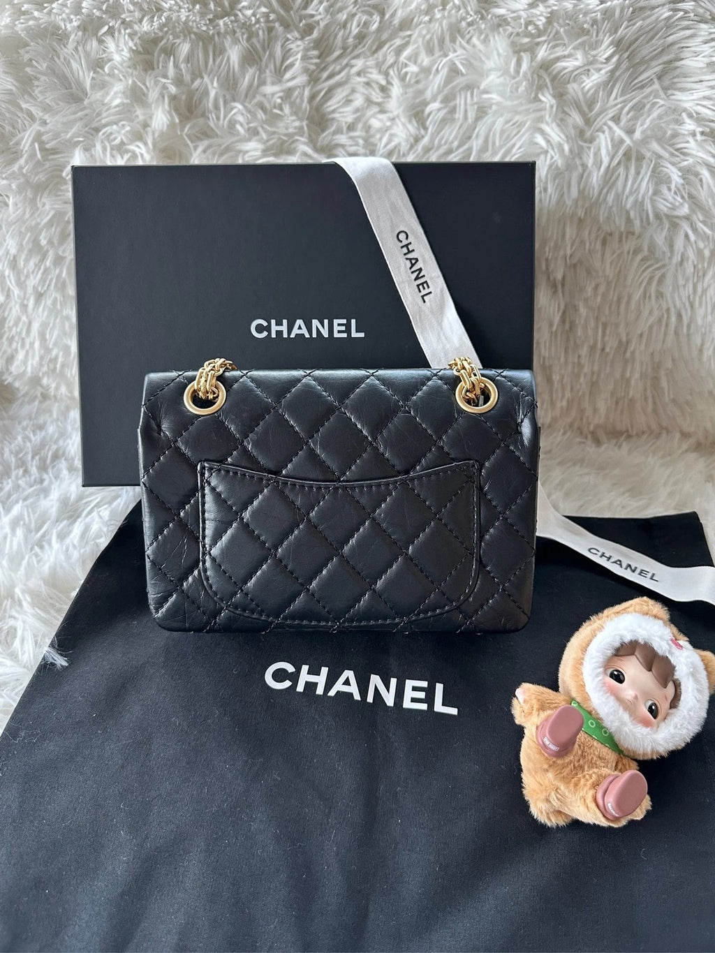 Chanel 2.55 Mini Black Gold Calfskin Shoulder Bag For Women